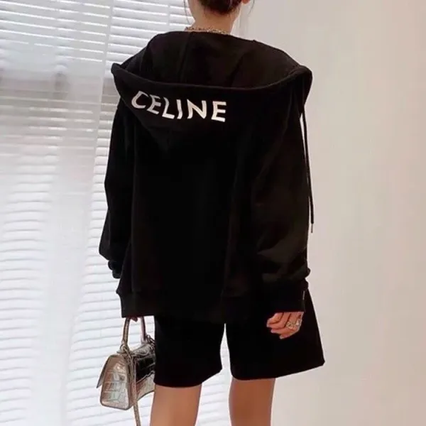 Celine Logo Hoodie Black - 5