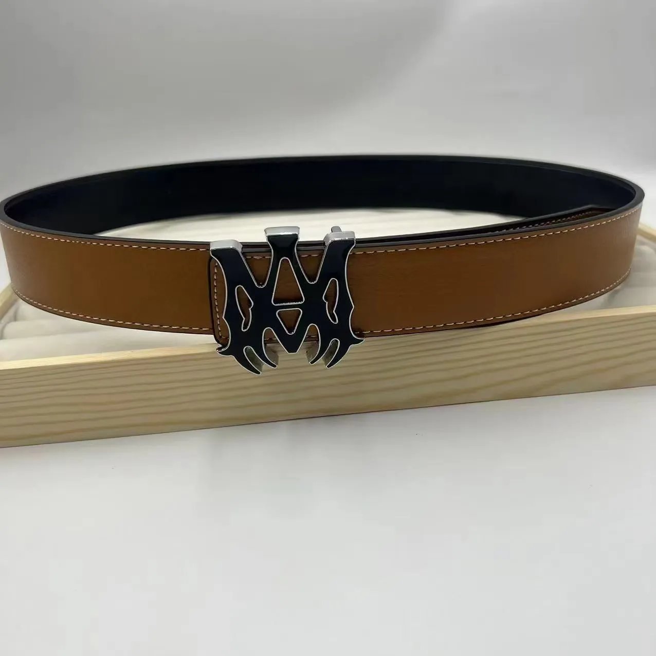 Philipp Plein Double PP Logo Buckle Belt White/Black Leather Belt - 11