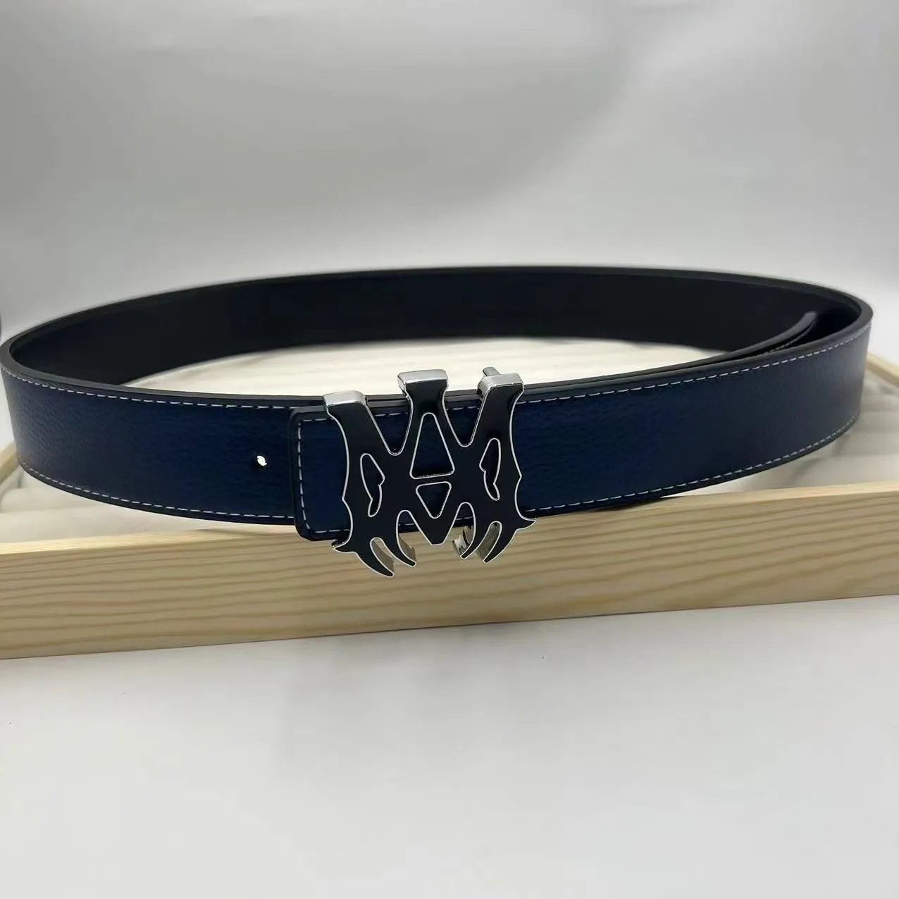Philipp Plein Double PP Logo Buckle Belt White/Black Leather Belt - 3