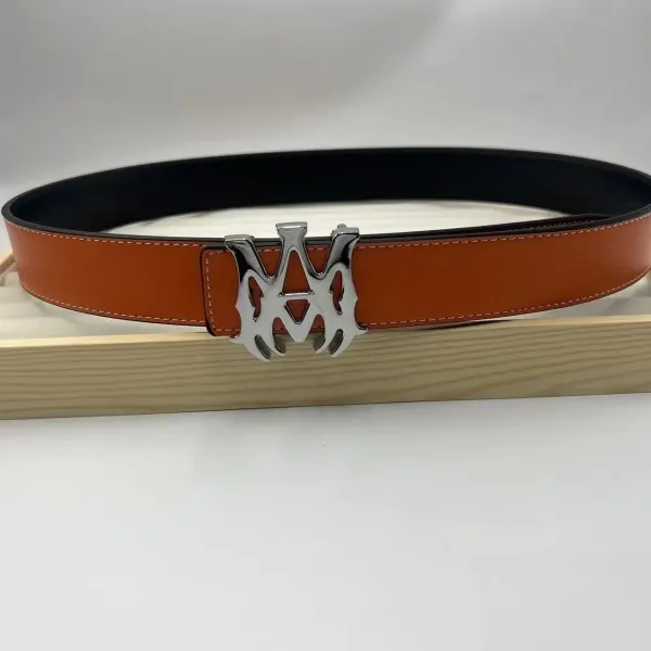 MMY Logo Buckle Tan Leather Belt - 1