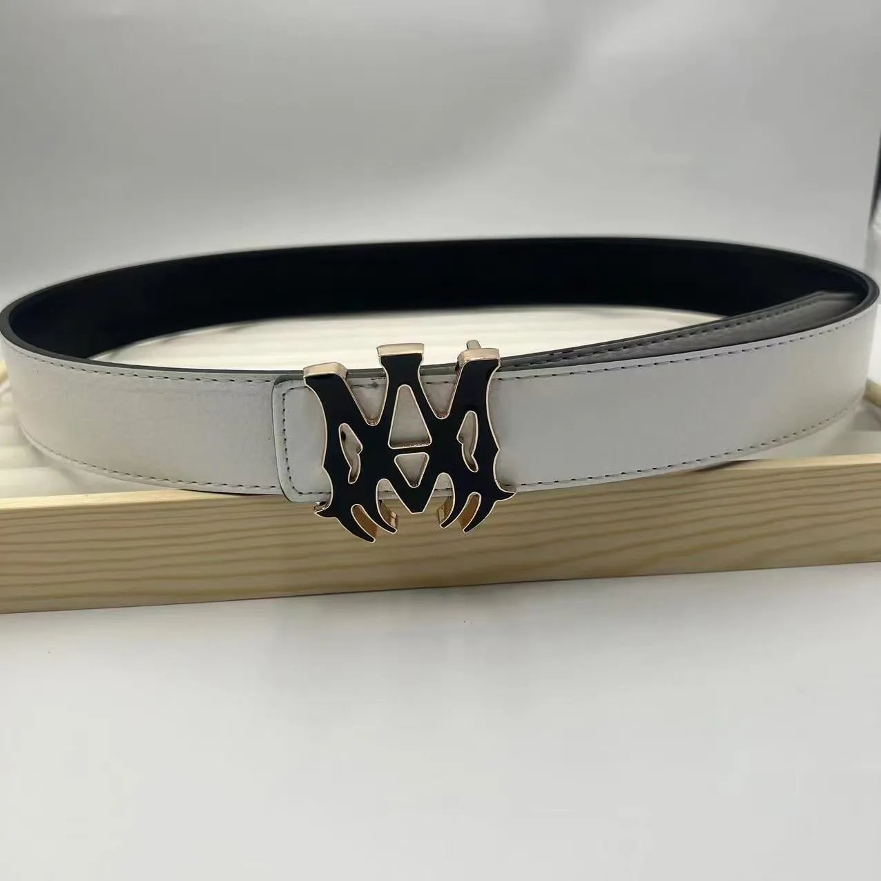 Philipp Plein Double PP Logo Buckle Belt White/Black Leather Belt - 7