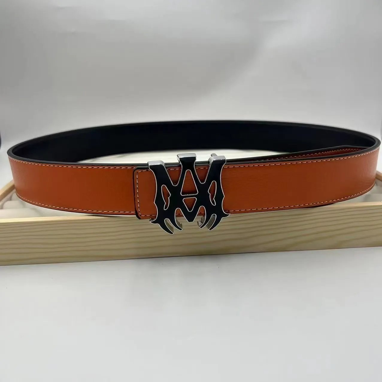Philipp Plein Double PP Logo Buckle Belt White/Black Leather Belt - 6