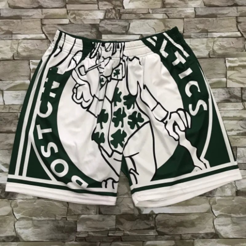 Boston Celtics NBA Team Logo Shorts White Green Sporty Shorts - 15