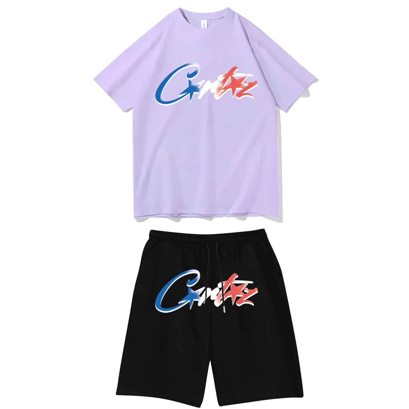 Corteiz Rules The World Graphic T-Shirt and Star Logo Shorts Set White/Black - 11