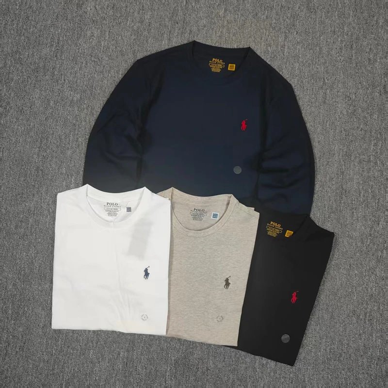 RL 4-color classic long-sleeved cotton T-shirt for men and women Four-color classic long sleeve cotton T shirt A - 134564