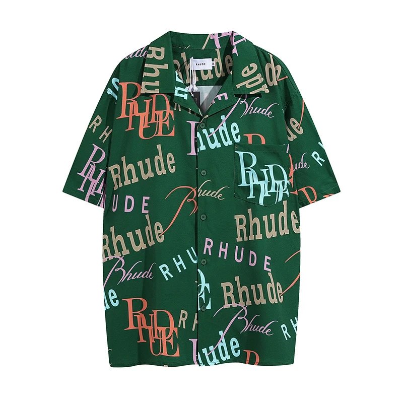 Rhude Shirts Short-Sleeve Logo Print Button-Up Shirt image 3