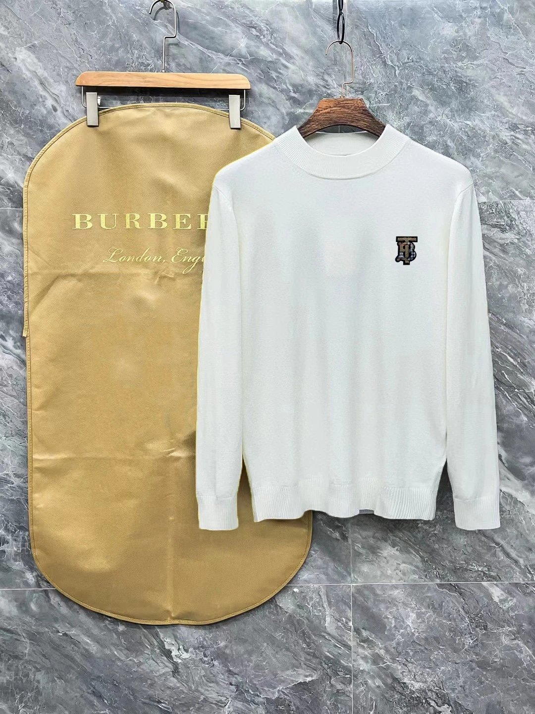 Burberry Knitwear Crew-Neck Sweater with Embroidered TB Monogram — 2