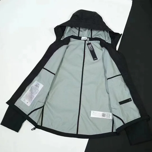 Stone Island Jackets Hooded zip-up shell jacket with compass sleeve patches product detail image 7