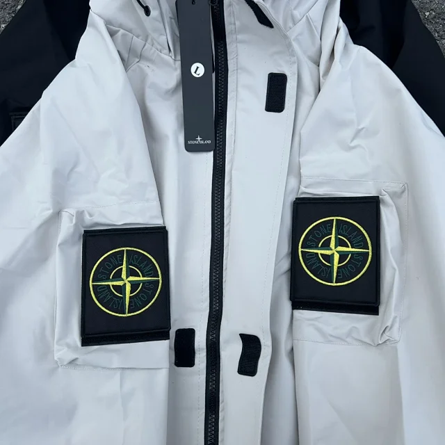 Stone Island Jackets Hooded zip-up shell jacket with compass sleeve patches product detail image 33