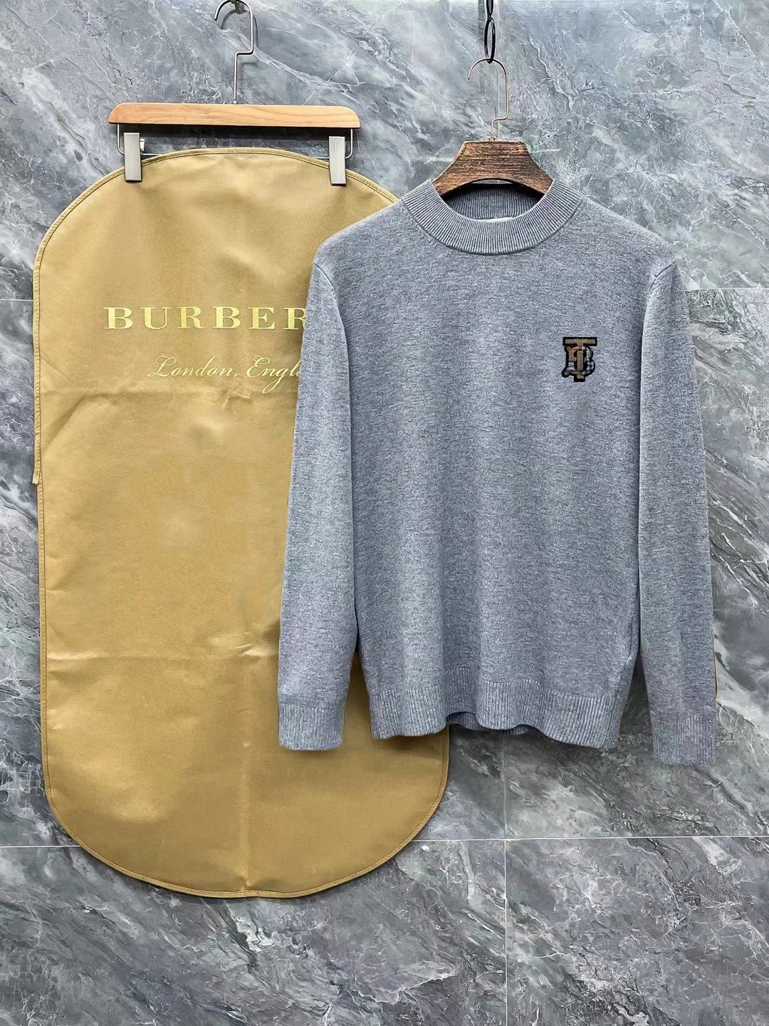 Burberry Knitwear Crew-Neck Sweater with Embroidered TB Monogram — 3