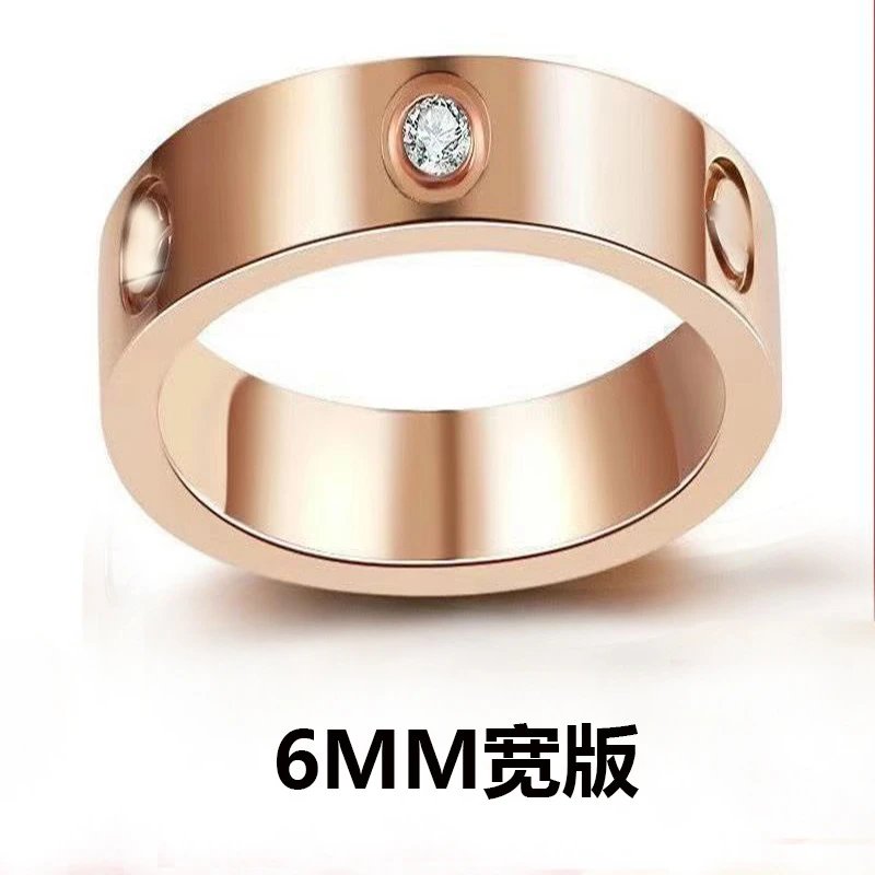 Unbranded Jewelry 6mm Wide Screw-Motif Band Ring — Wide-style three-diamond rose gold