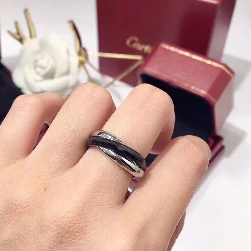 Unbranded Jewelry 6mm Wide Screw-Motif Band Ring — Three-color three-ring black ring