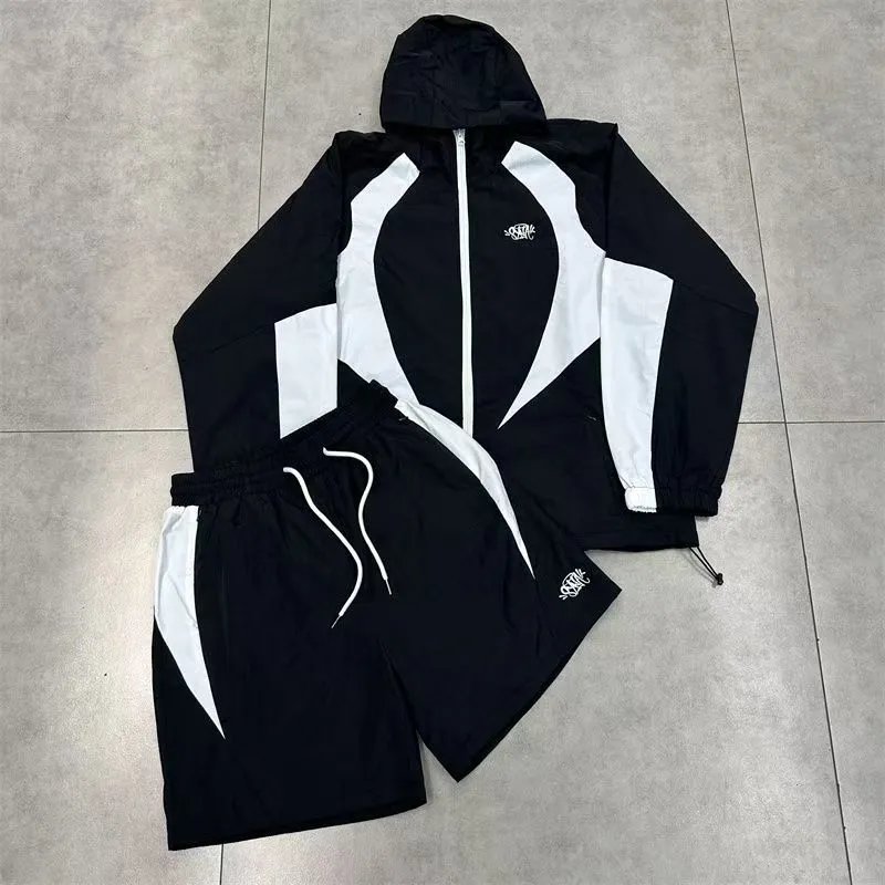 Syna World Tracksuits Hooded zip jacket and shorts set with contrast curved panels image 4