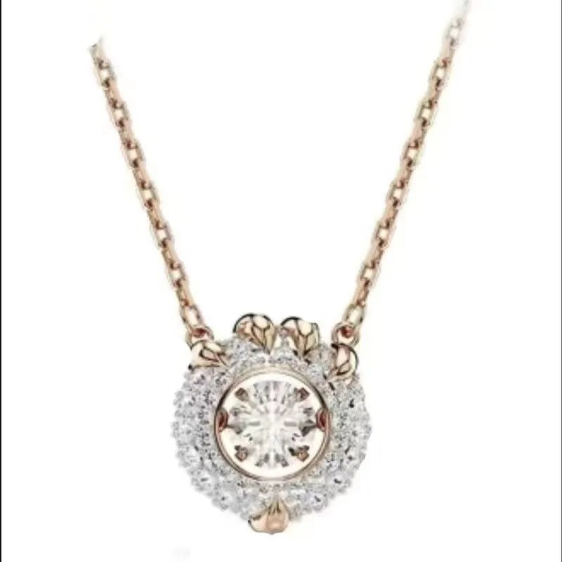 Swarovski Swan Rose Gold Pink Crystal Pendant Necklace
