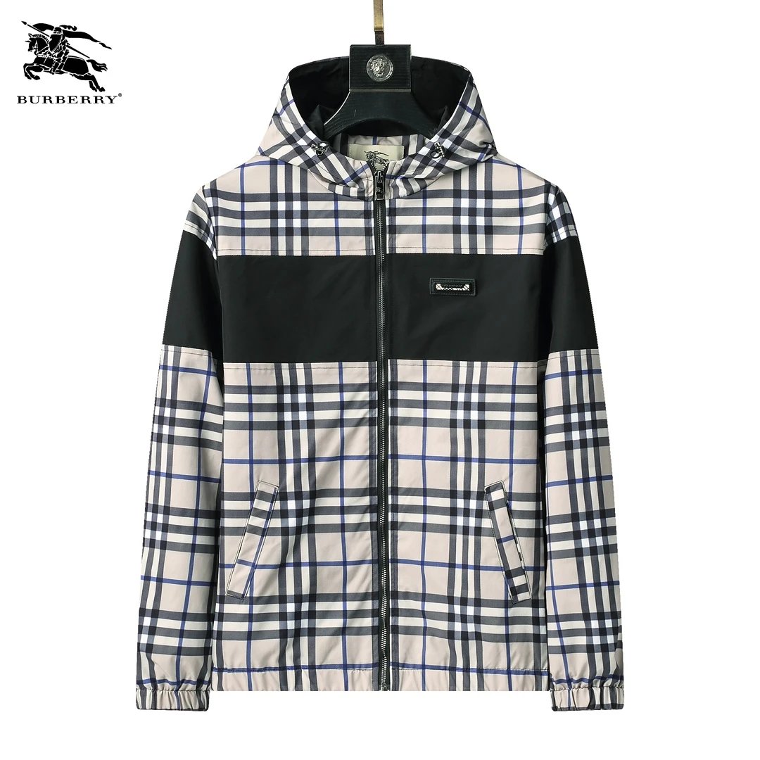 Burberry Jackets Hooded zip-up check windbreaker — YP004