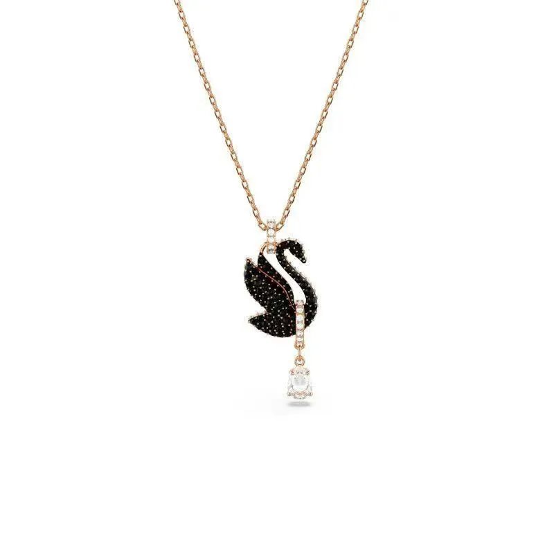 Swarovski Swan Rose Gold Pink Crystal Pendant Necklace