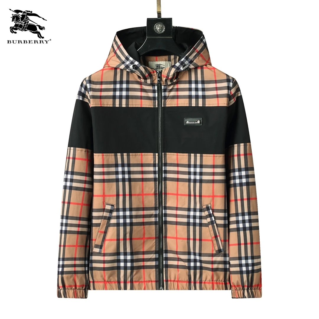 Burberry Jackets Hooded zip-up check windbreaker — YP003