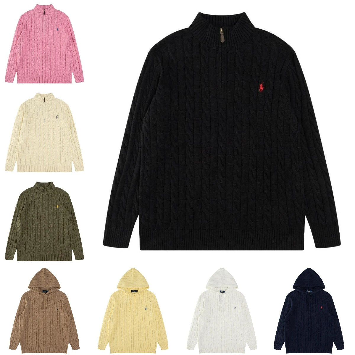 Ralph Lauren Black Cable Knit Half-Zip Sweater