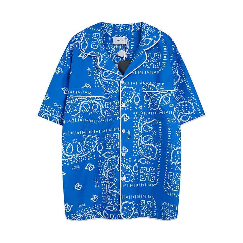 Rhude Shirts Short-Sleeve Logo Print Button-Up Shirt — 17