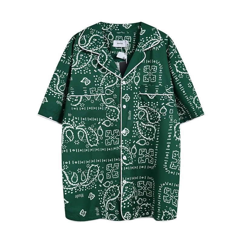 Rhude Shirts Short-Sleeve Logo Print Button-Up Shirt — 19