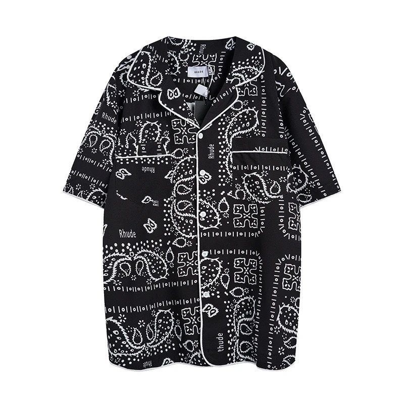 Rhude Shirts Short-Sleeve Logo Print Button-Up Shirt — 15