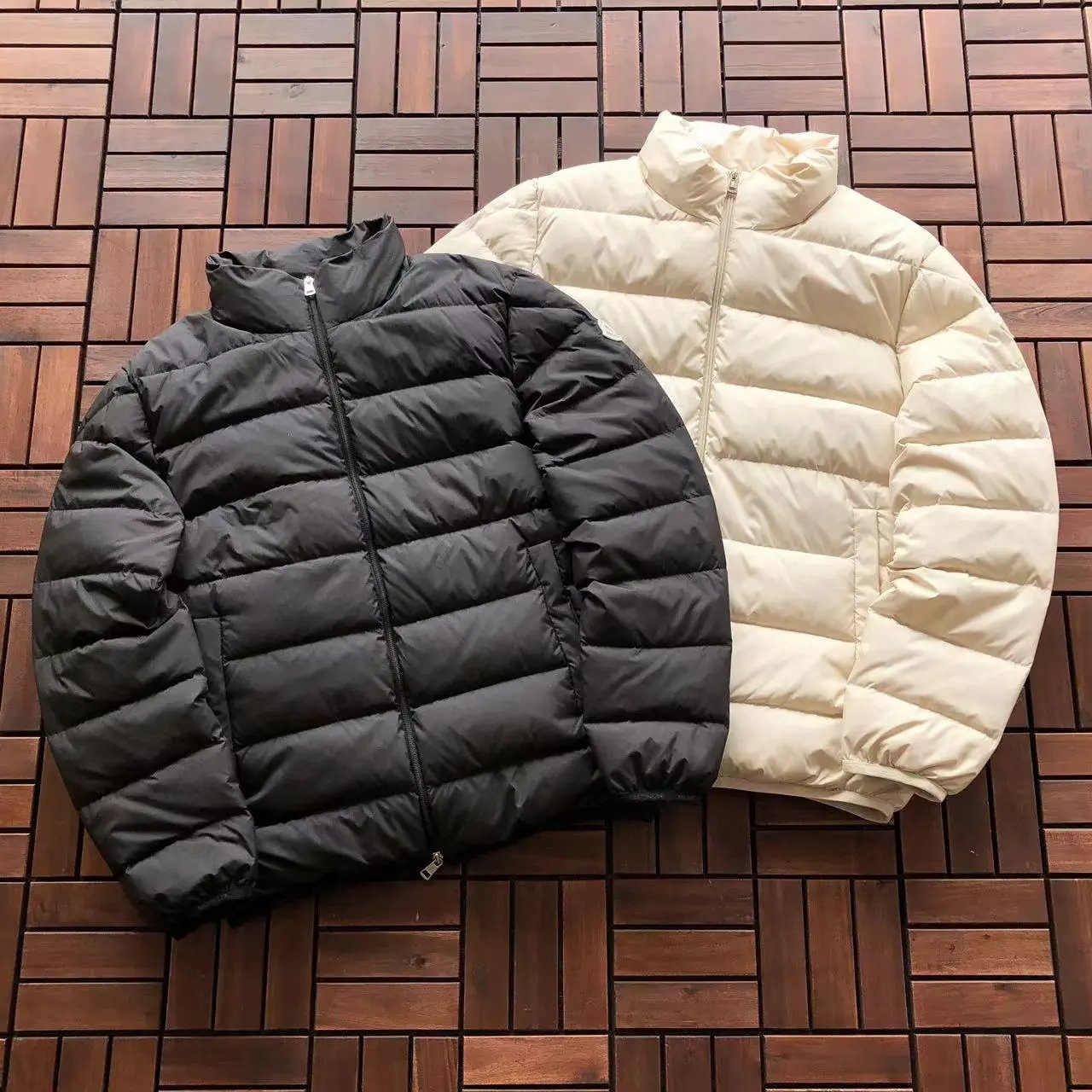 Moncler Maya Down Jacket Black with White and Red Stripe Trim - 4