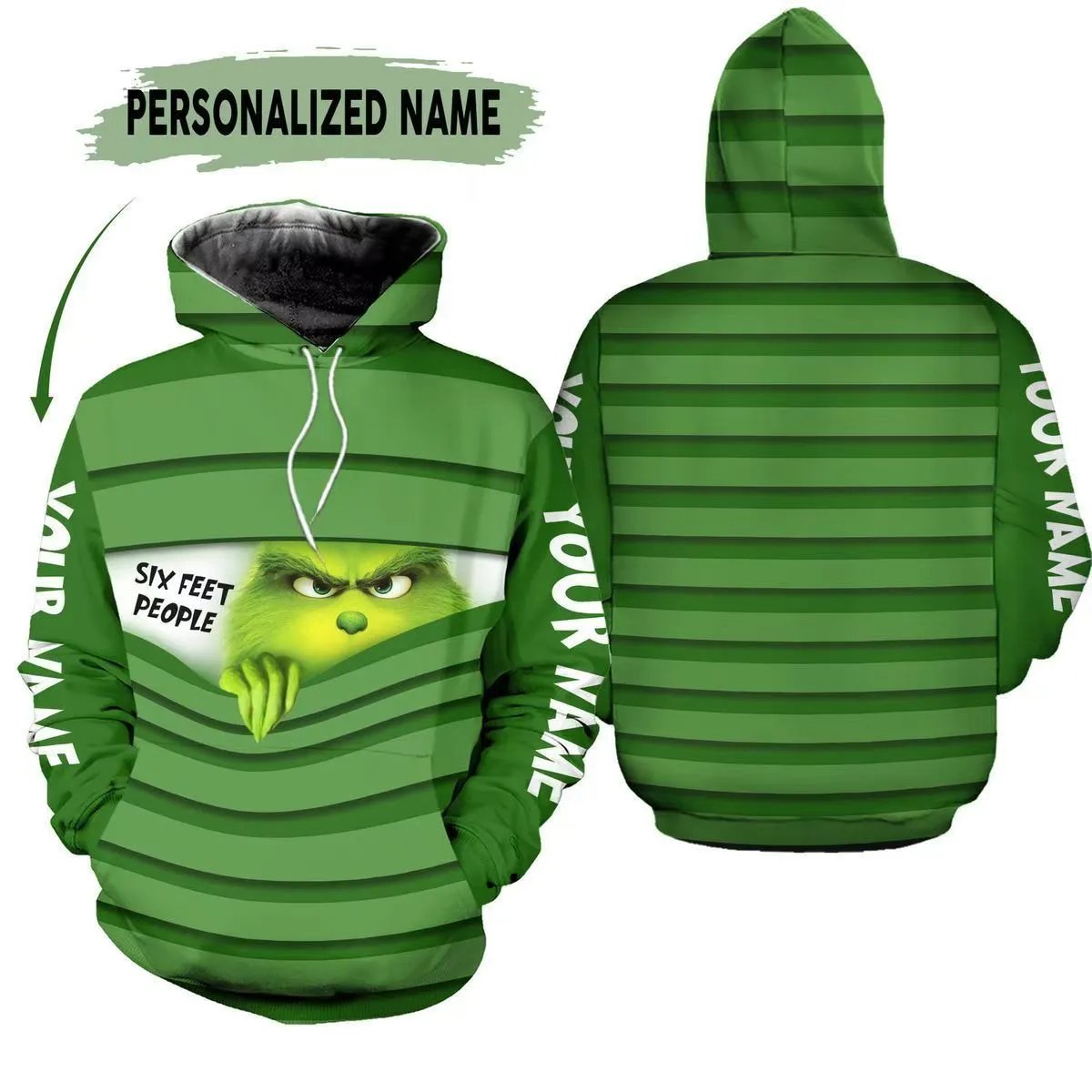 Design Grinch 'Six Feet People' Personalized Hoodie Green Hoodie
