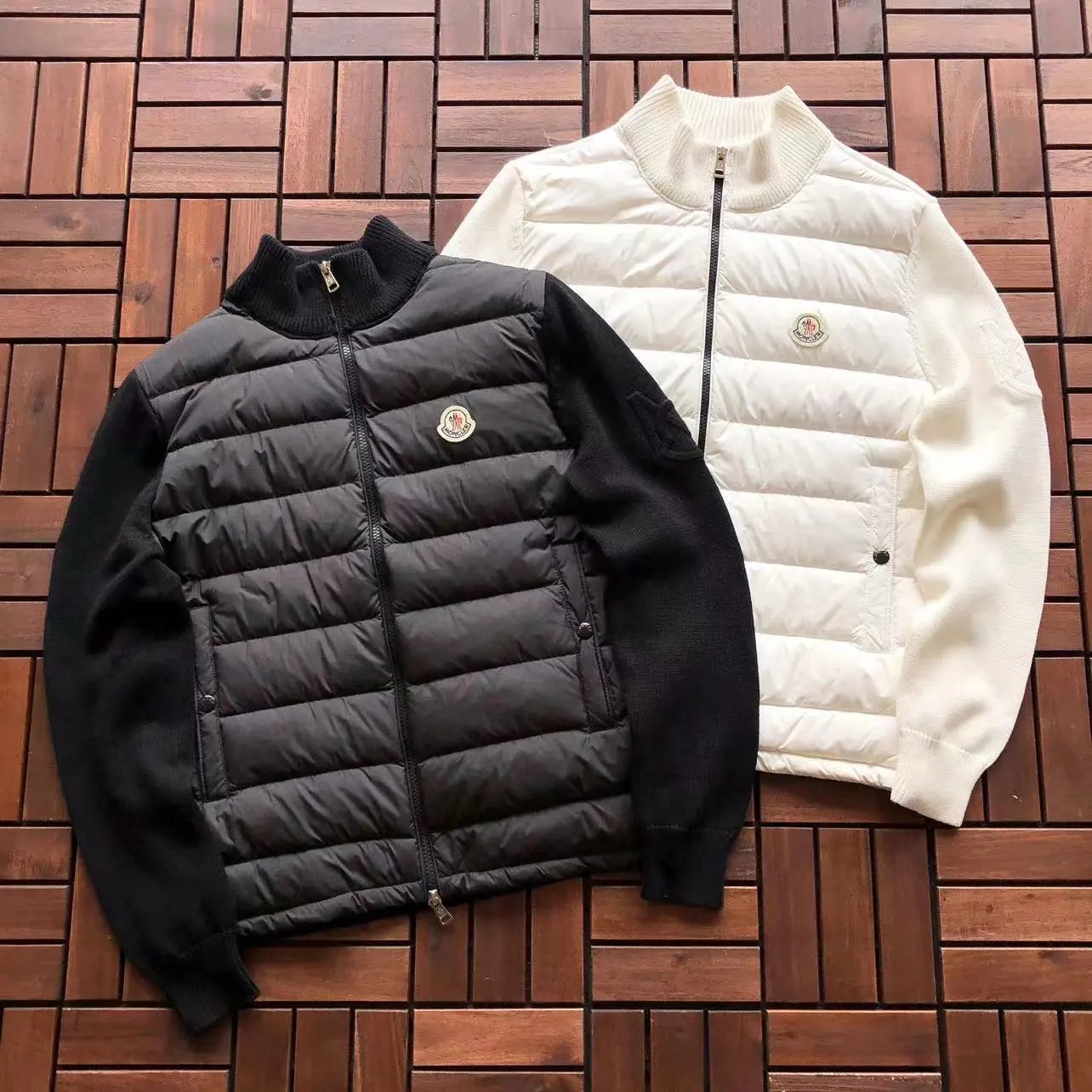 Moncler Maya Down Jacket Black with White and Red Stripe Trim - 16