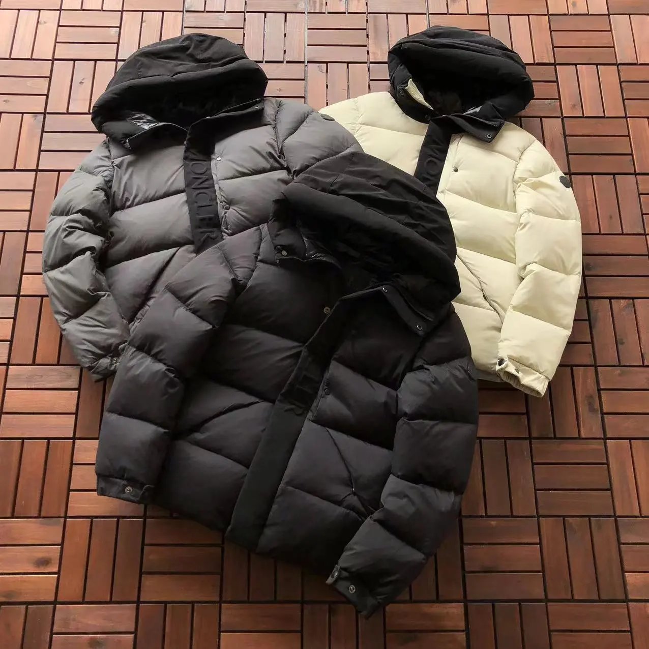 Moncler Maya Down Jacket Black with White and Red Stripe Trim - 12