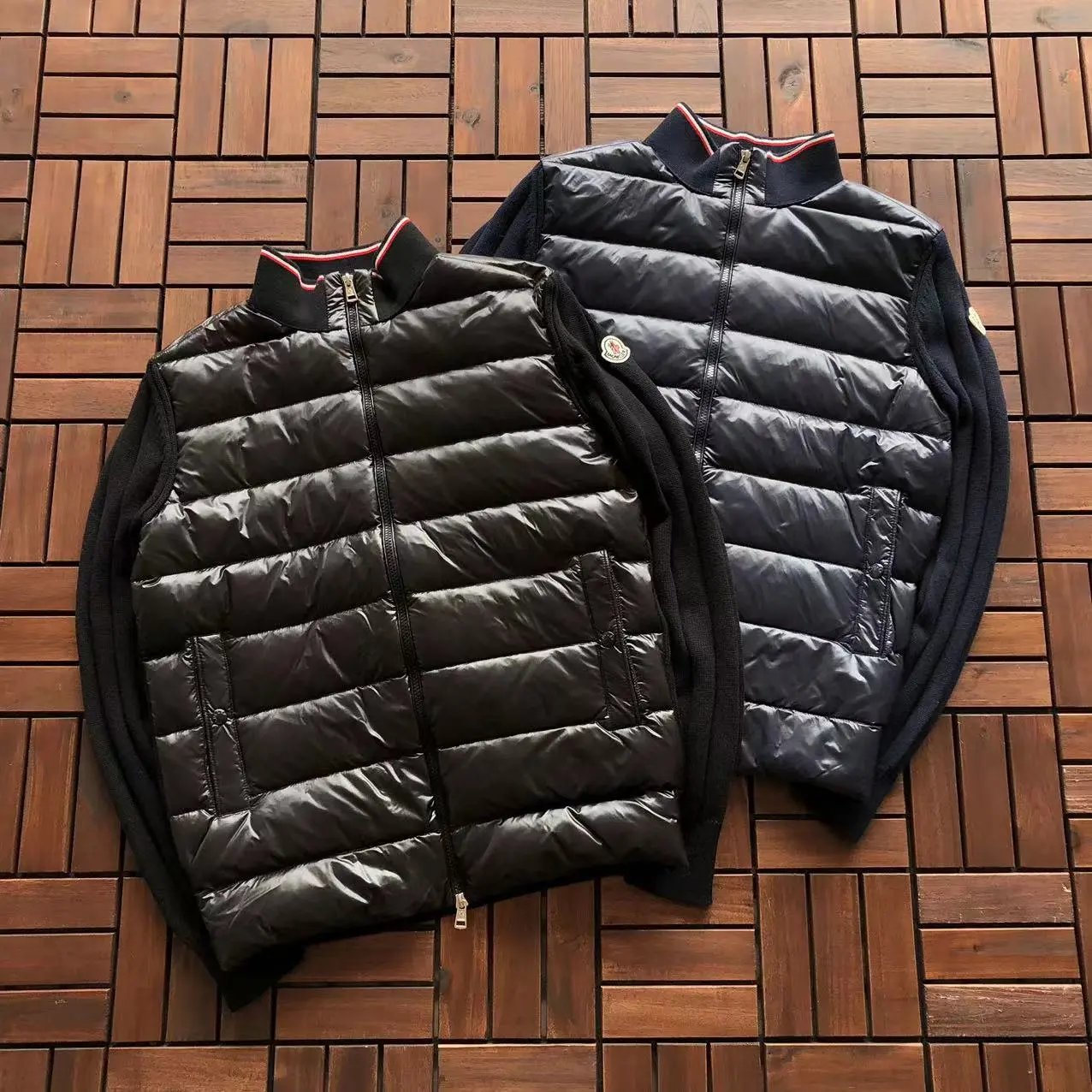 Moncler Maya Down Jacket Black with White and Red Stripe Trim - 15
