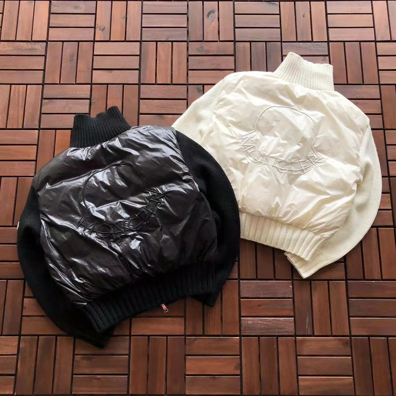 Moncler Maya Down Jacket Black with White and Red Stripe Trim - 13