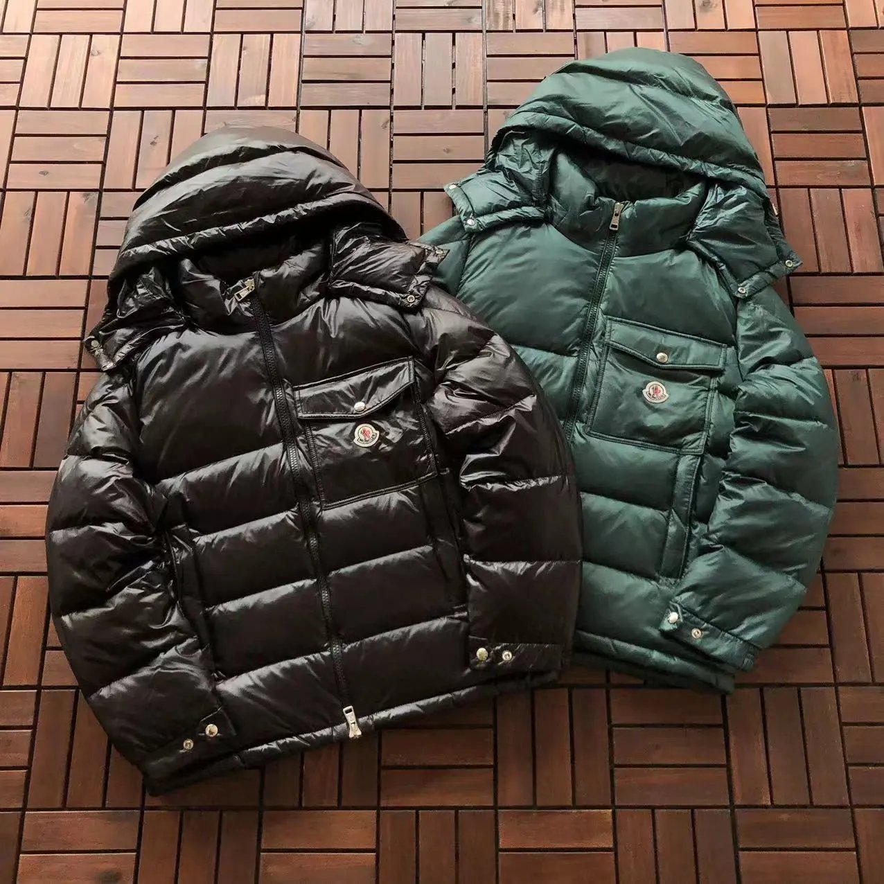 Moncler Maya Down Jacket Black with White and Red Stripe Trim - 11