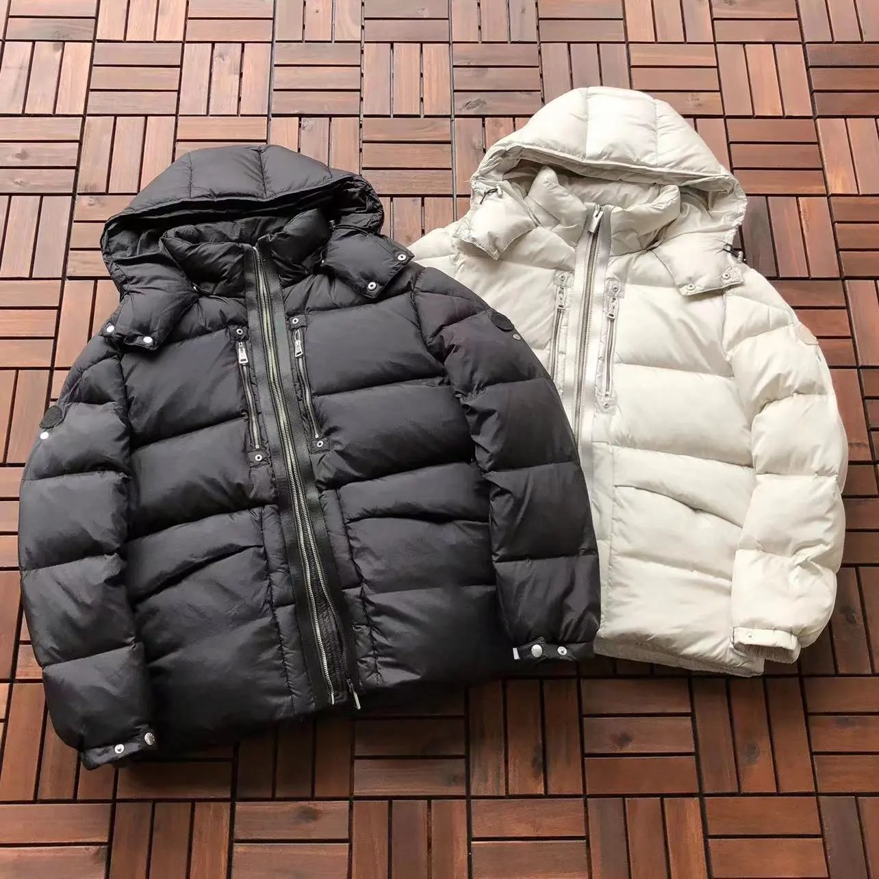 Moncler Maya Down Jacket Black with White and Red Stripe Trim - 8