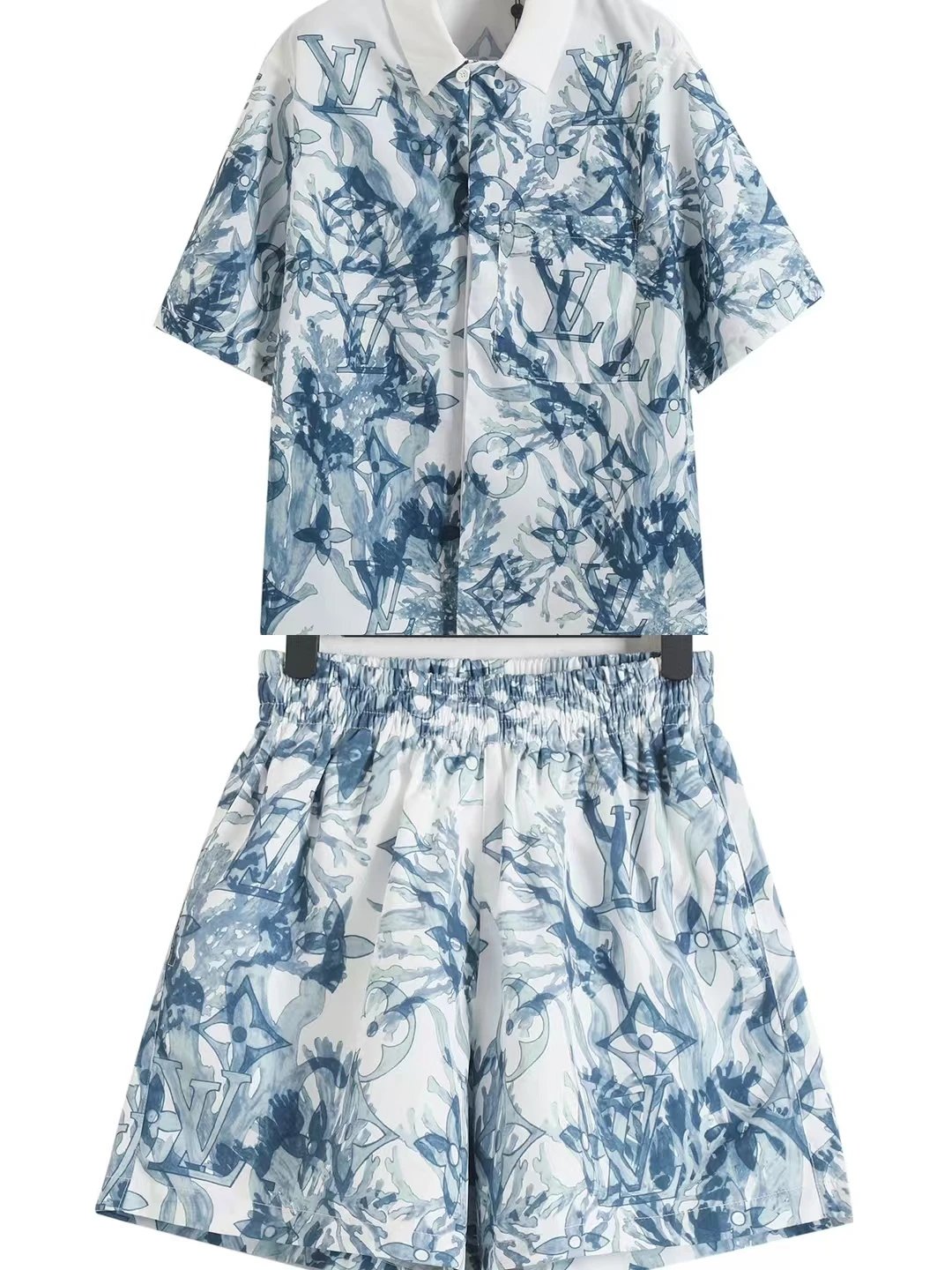 Design Multicolor Alphabet Block Print Short-Sleeve Shirt and Shorts Set - 10