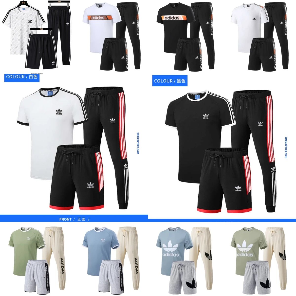 Adidas Polo Shirt + Shorts + Joggers Black Casual Set - 3