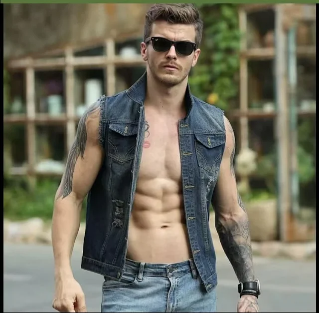 Unbranded Vests Sleeveless Distressed Denim Vest product detail image 3