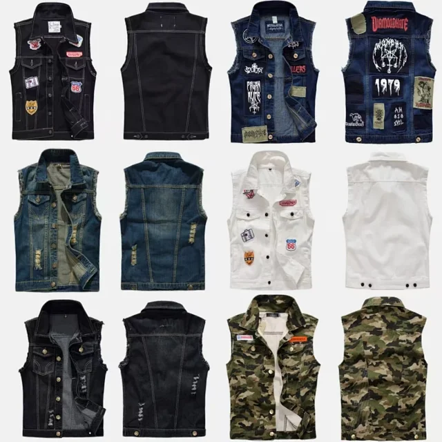Unbranded Vests Sleeveless Distressed Denim Vest product detail image 1
