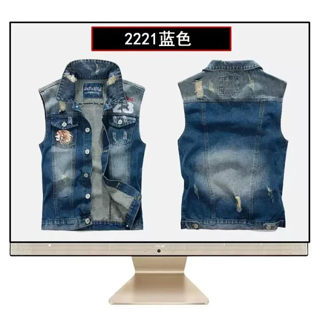 Unbranded Vests Sleeveless Distressed Denim Vest product detail image 6