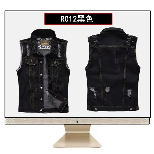 Unbranded Vests Sleeveless Distressed Denim Vest product detail image 7