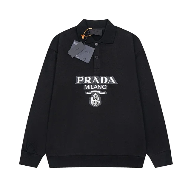 Prada Hoodies & Sweatshirts Long-Sleeve Collared Pullover Sweatshirt product detail image 3