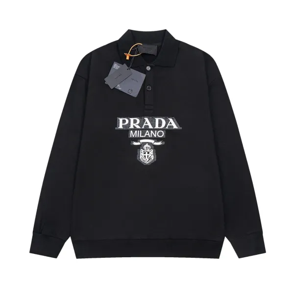 Prada Long Sleeve Polo Black Polo Shirt - 5