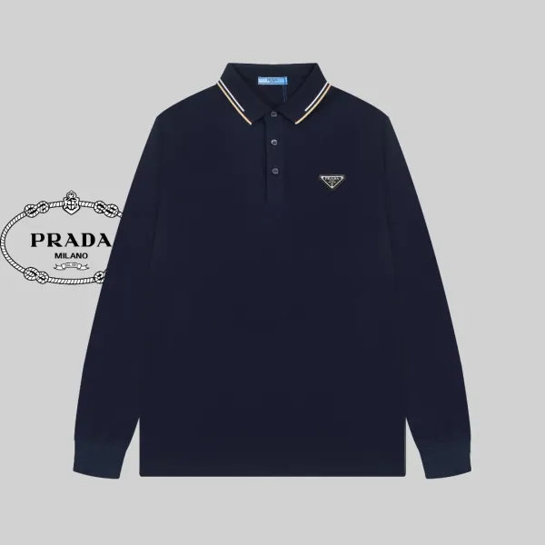 Prada Long Sleeve Polo Black Polo Shirt - 9