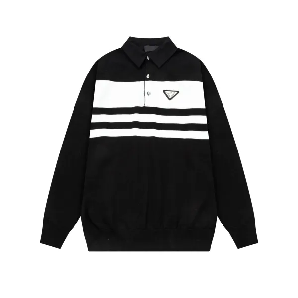 Prada Long Sleeve Polo Black Polo Shirt - 6