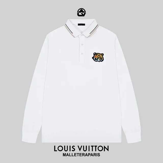 Louis Vuitton Shirts Long-Sleeve Polo Shirt with Contrast-Tipped Collar and LV Chest Patch product detail image 15