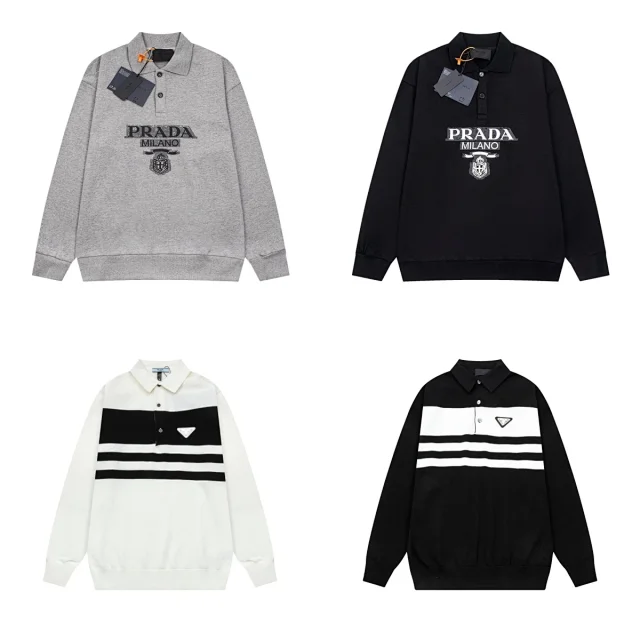 Prada Hoodies & Sweatshirts Long-Sleeve Collared Pullover Sweatshirt product detail image 1