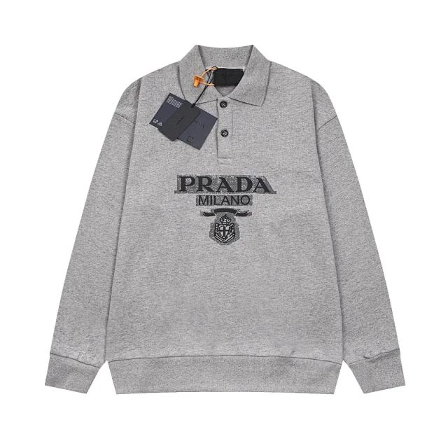 Prada Hoodies & Sweatshirts Long-Sleeve Collared Pullover Sweatshirt product detail image 2