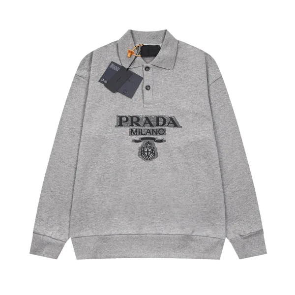 Prada Long Sleeve Polo Black Polo Shirt - 4
