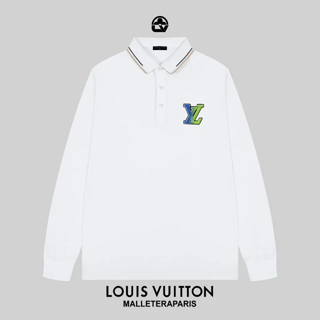 Louis Vuitton Shirts Long-Sleeve Polo Shirt with Contrast-Tipped Collar and LV Chest Patch product detail image 11