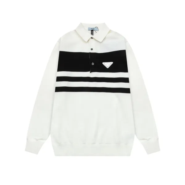 Prada Long Sleeve Polo Black Polo Shirt - 7