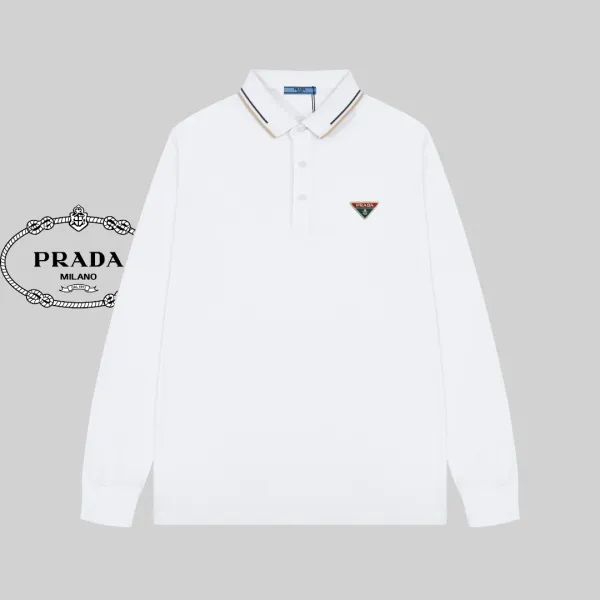 Prada Long Sleeve Polo Black Polo Shirt - 15